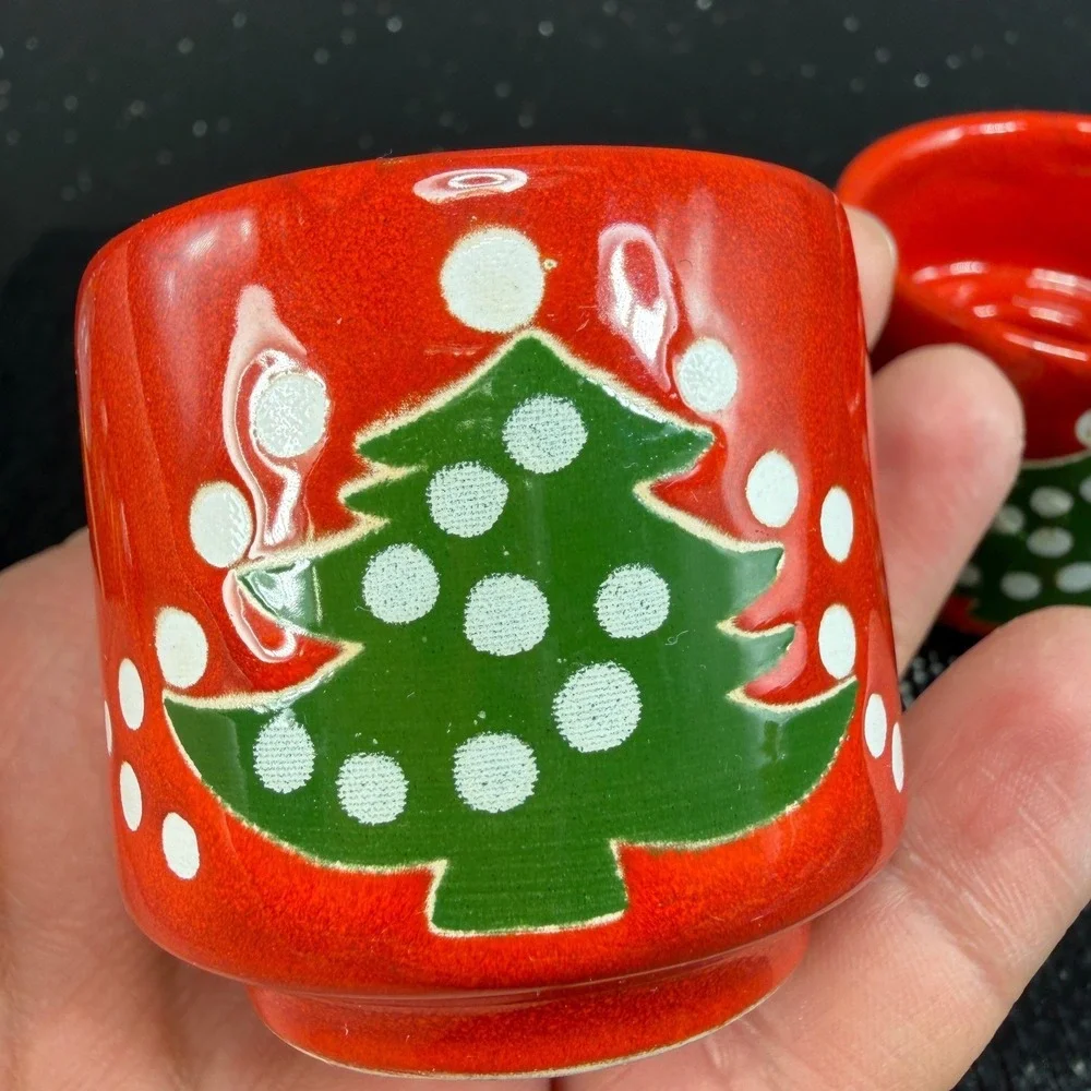 Waechtersbach Christmas Tree Red Ceramic Cups Candle Holder Votive Set of 2 VTG